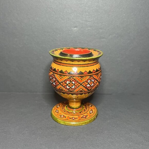 VTG Hand Painted Wooden Decorative Folk Art Geometric Pattern Egg Holder Stand - Picture 1 of 6
